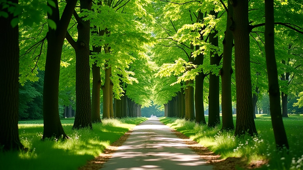 Close-up of tree canopy providing shade over walking path