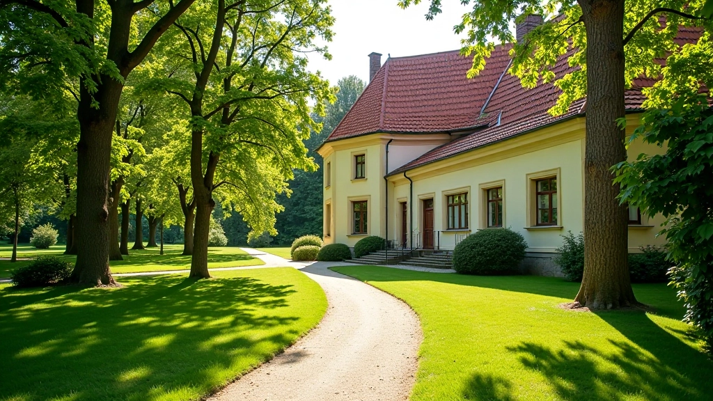 Amber Museum historic building with landscaped walking grounds