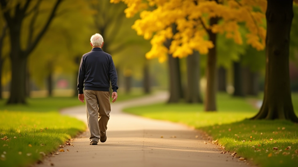 Seniors enjoying a leisurely walk on a shaded park path